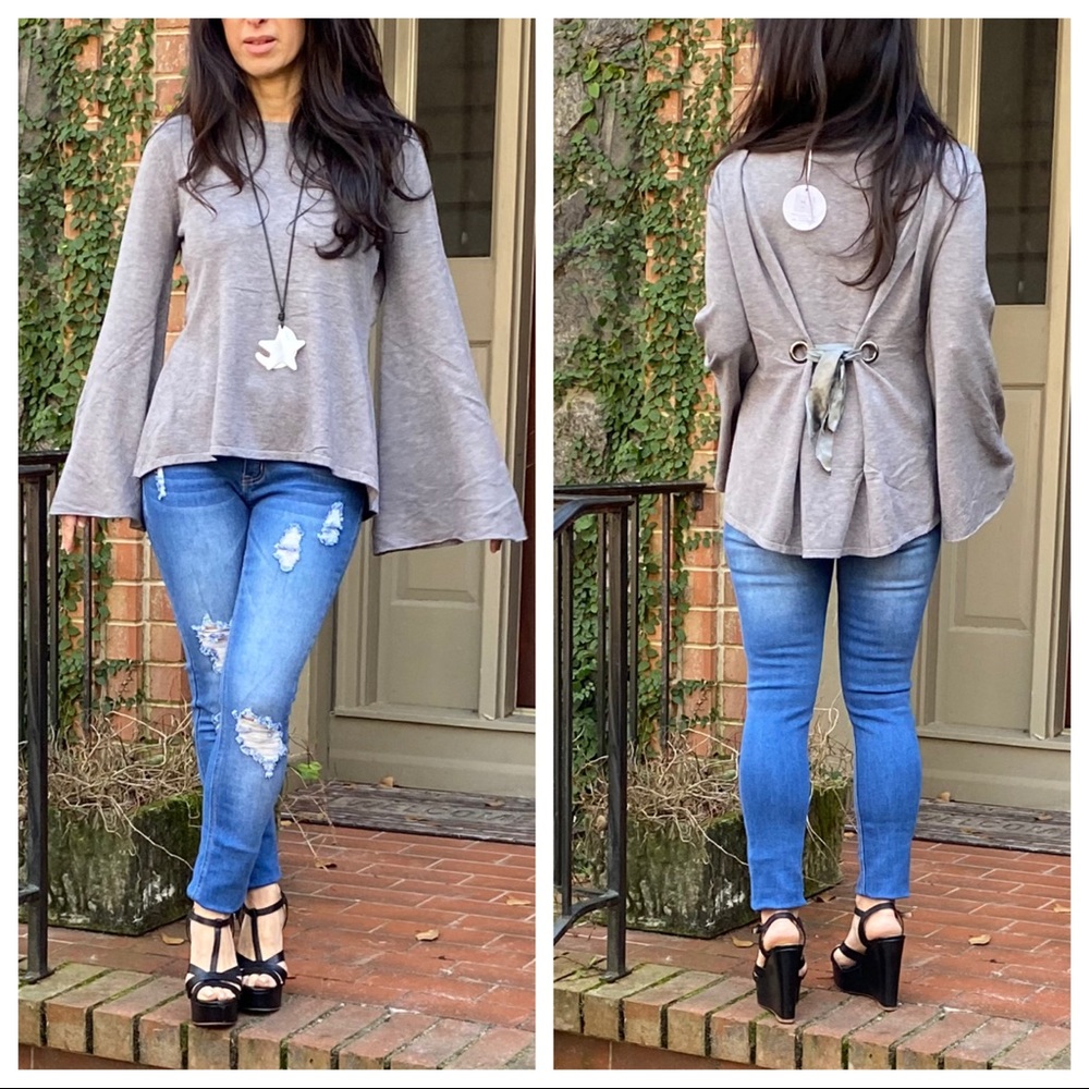 ✨PARIS✨Beautiful Bell Sleeves Tie Back Sweater - Picture 5 of 7
